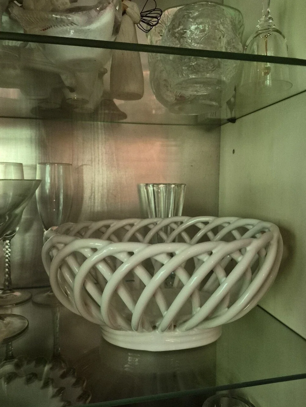 Vintage White Ceramic Open Weave Decorative Bowl